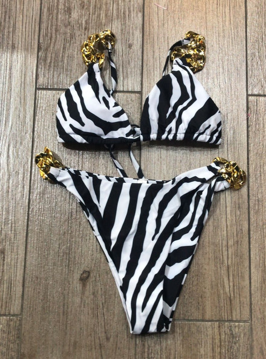 Bikini Rayas Blanco/Negro Con Cadena